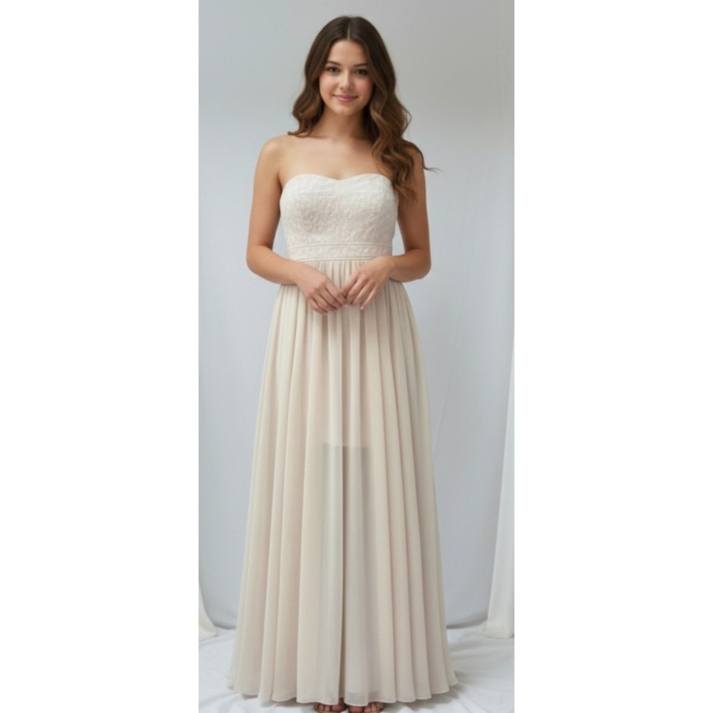 BCBG Generation Strapless Bustier Chiffon Dress Ecru Size 4